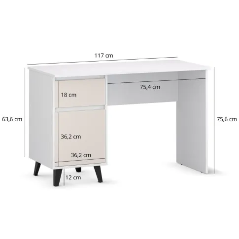 Wymiary biurka z szafką i szufladą Bilgo 8X biały + kaszmir