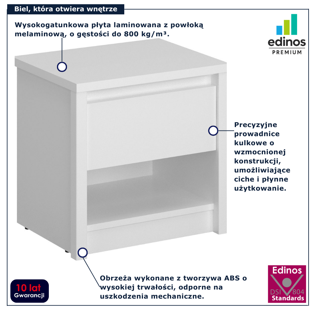 Biała szafka nocna z szufladą i półką Sierra 16X