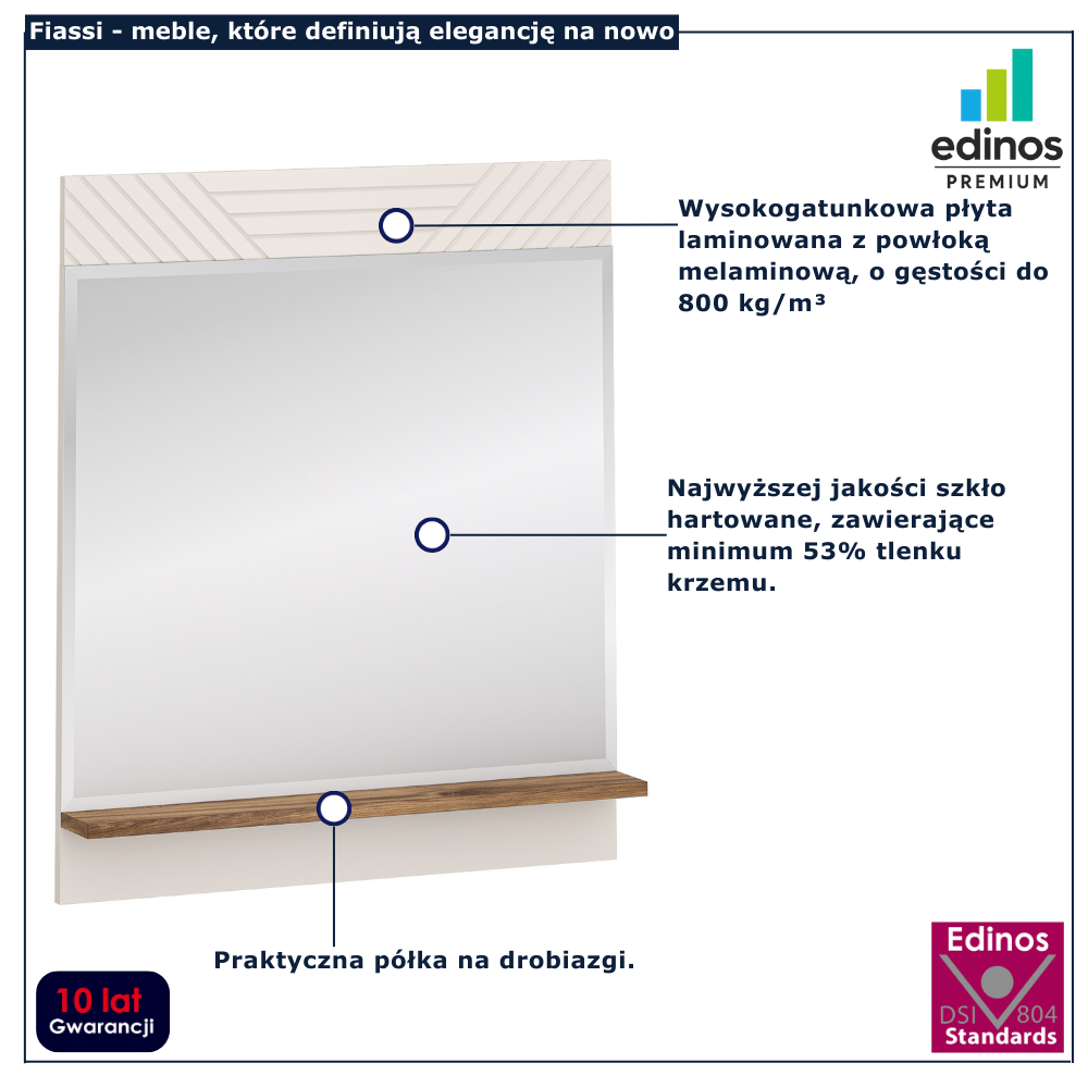 Nowoczesne lustro ścienne do przedpokoju z półką Milox 14X kaszmir + dąb castello