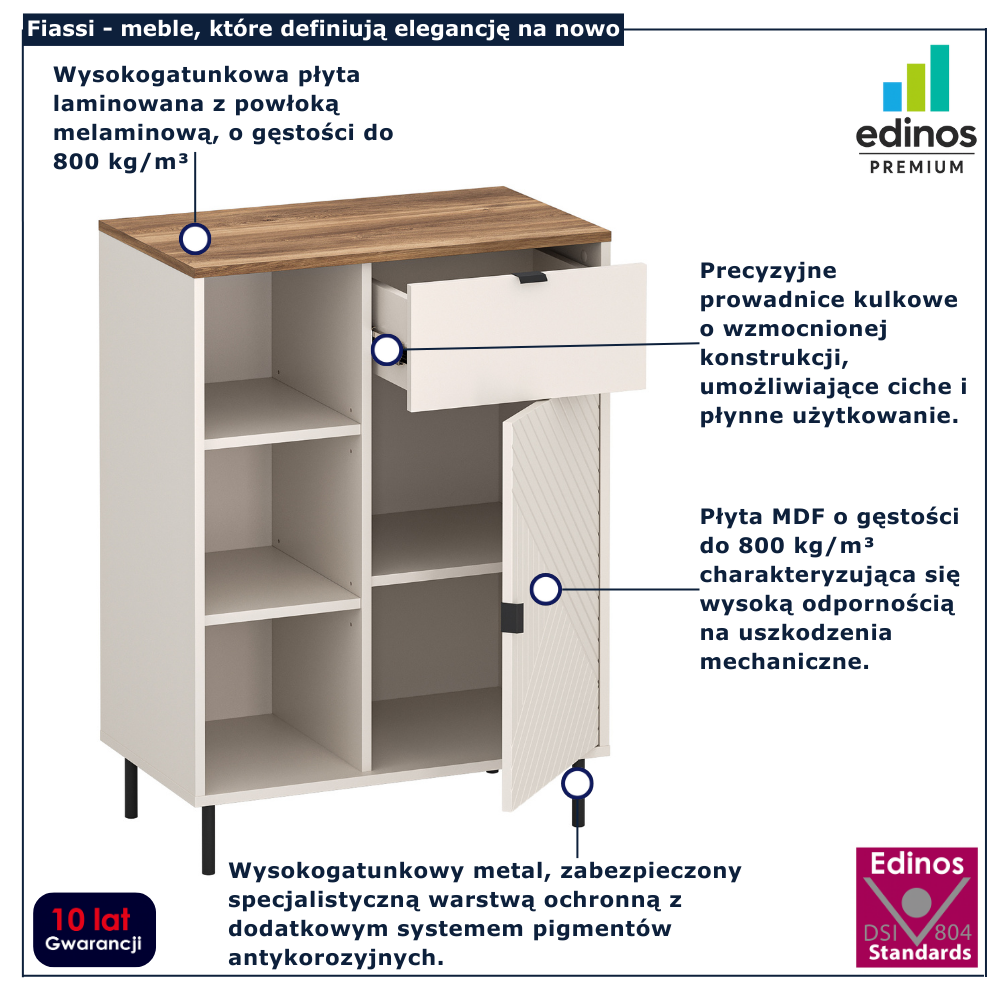 Niski regał do salonu Milox 17X kaszmir + dąb castello