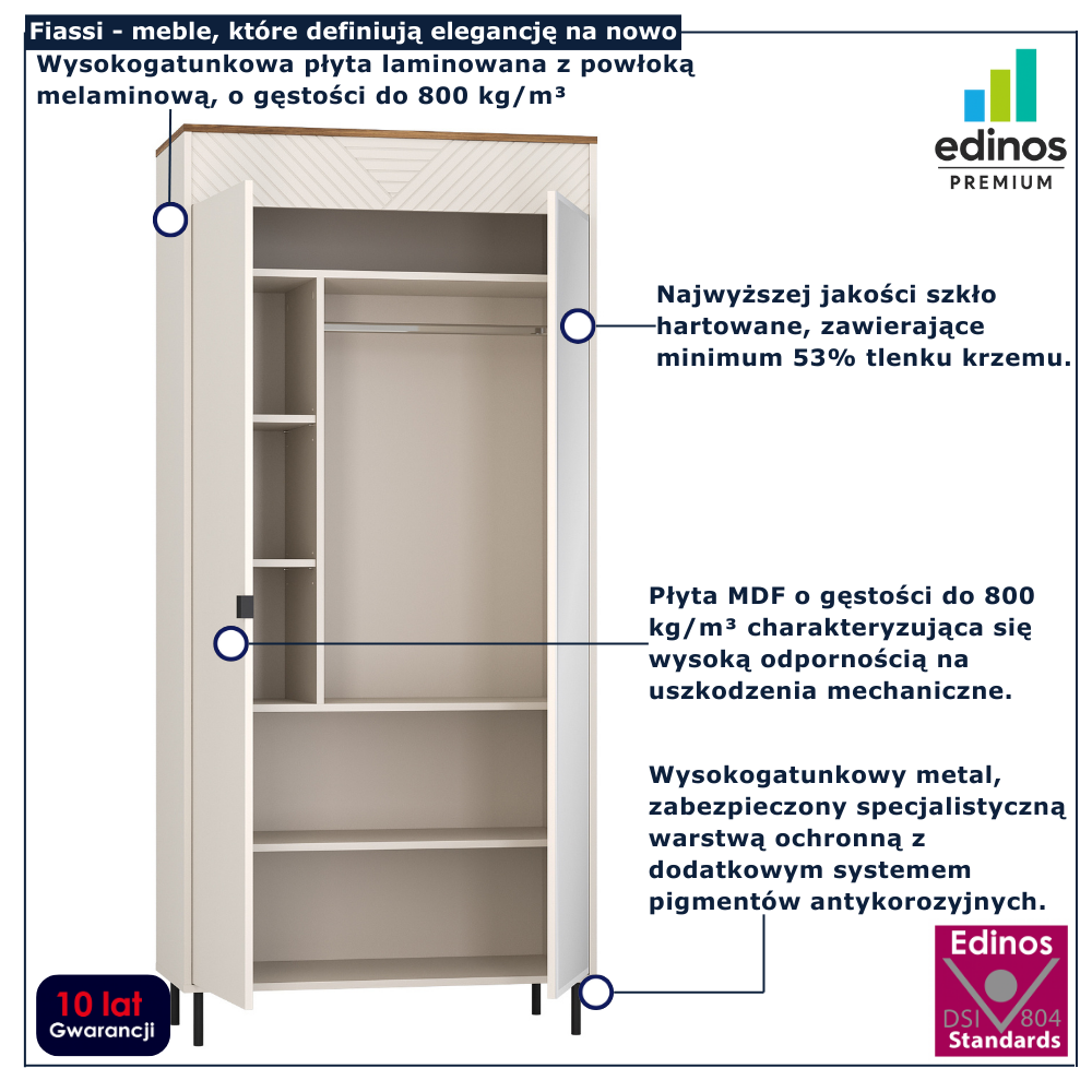 ryflowana szafa zlustrem do przedpokoju Milox 18X kaszmir + dąb castello