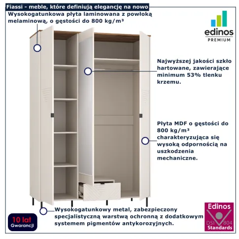 Duża szafa na ubrania do sypialni Milox 19X kaszmir + dąb castello