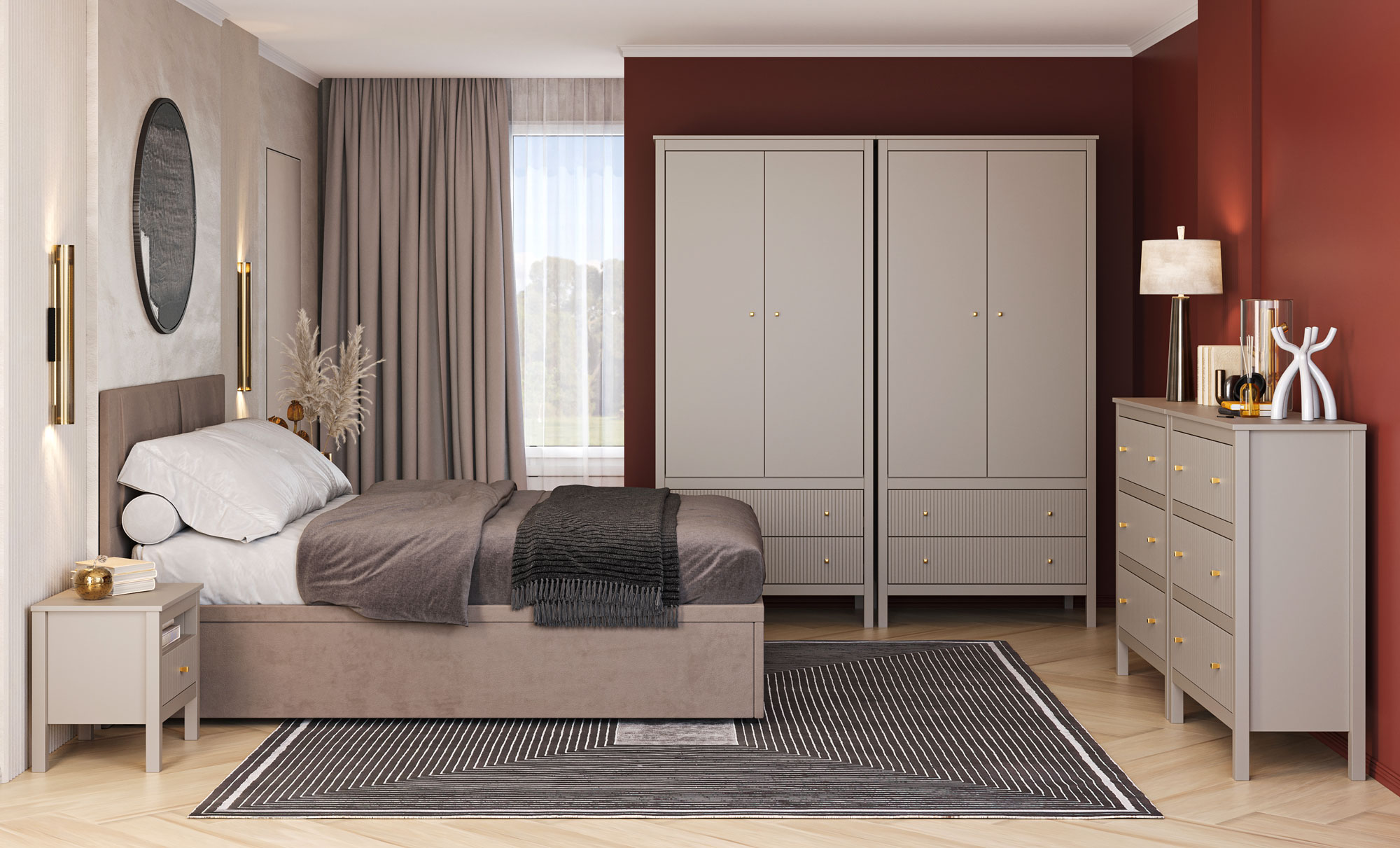 Sypialnia z wykorzystaniem mebli z kolekcji Onelix taupe