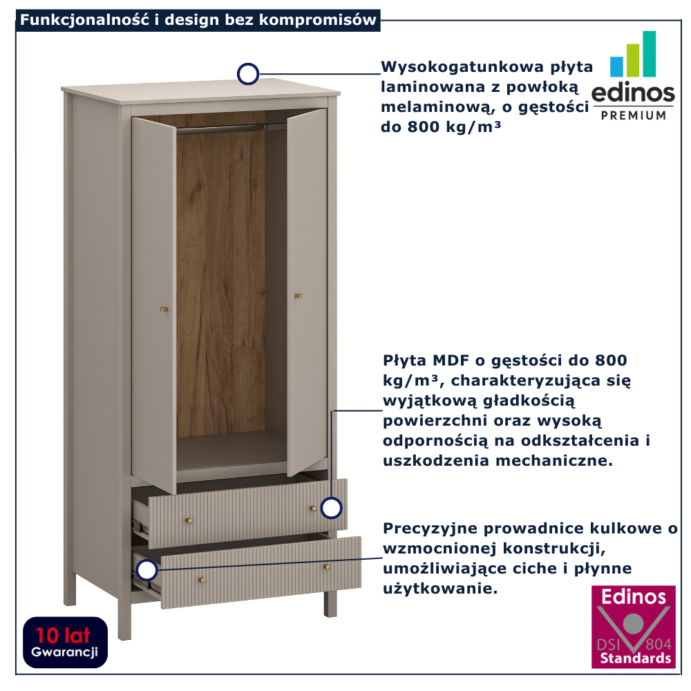 Szafa dwudrzwiowa z szufladami Envilo 15X taupe