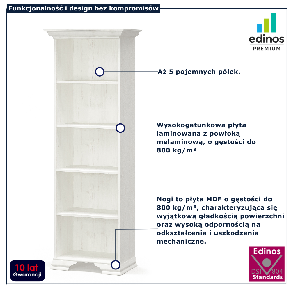 Regał klasyczny wysoki na książki sosna anderson Mefir 19X