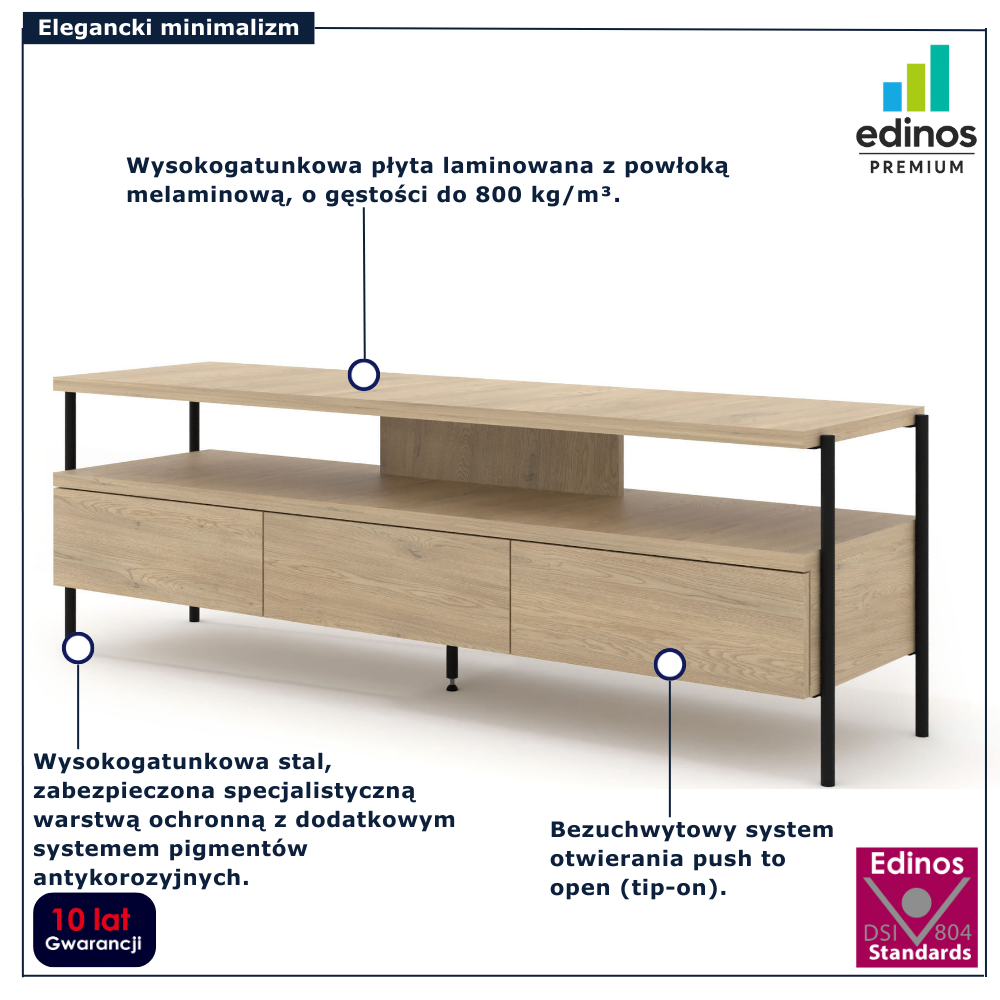 Szafka RTV w stylu loft Fabiene 4X dąb cremona