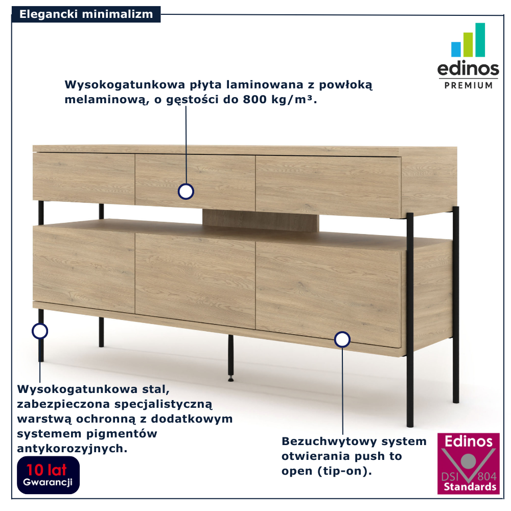 Komoda na nóżkach w stylu loft Fabiene 3X dąb cremona