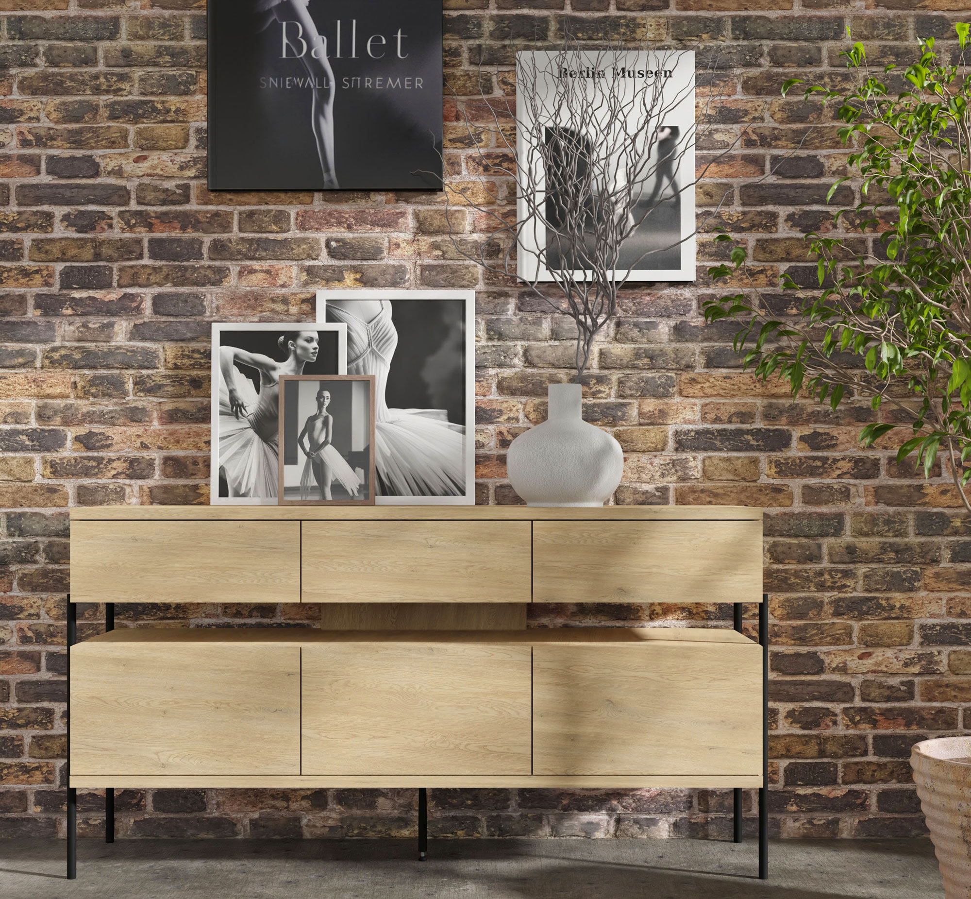 Wnętrze z wykorzystaniem komody 150 cm Fabiene 3X dąb cremona