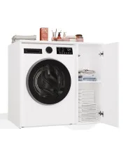 Biała szafka na pralkę z zamykanym regałem - Lanima w sklepie Edinos.pl