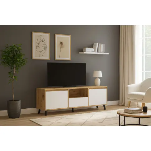 Salon z wykorzystaniem szafki RTV dąb artisan + biały Bilgo 9X