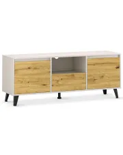 Szafka RTV na czarnych nóżkach kaszmir + dąb artisan - Bilgo 9X w sklepie Edinos.pl