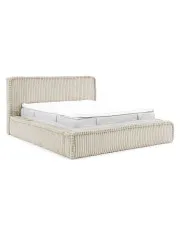 Beżowe łóżko tapicerowane z USB 5 rozmiarów - Cordelio w sklepie Edinos.pl