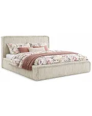 Beżowe łóżko tapicerowane z USB 5 rozmiarów - Cordelio w sklepie Edinos.pl