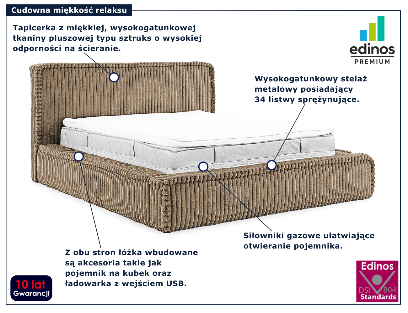 Brązowe nowoczesne łóżko Cordelio