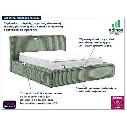 Zielone sztruksowe łóżko Cordelio