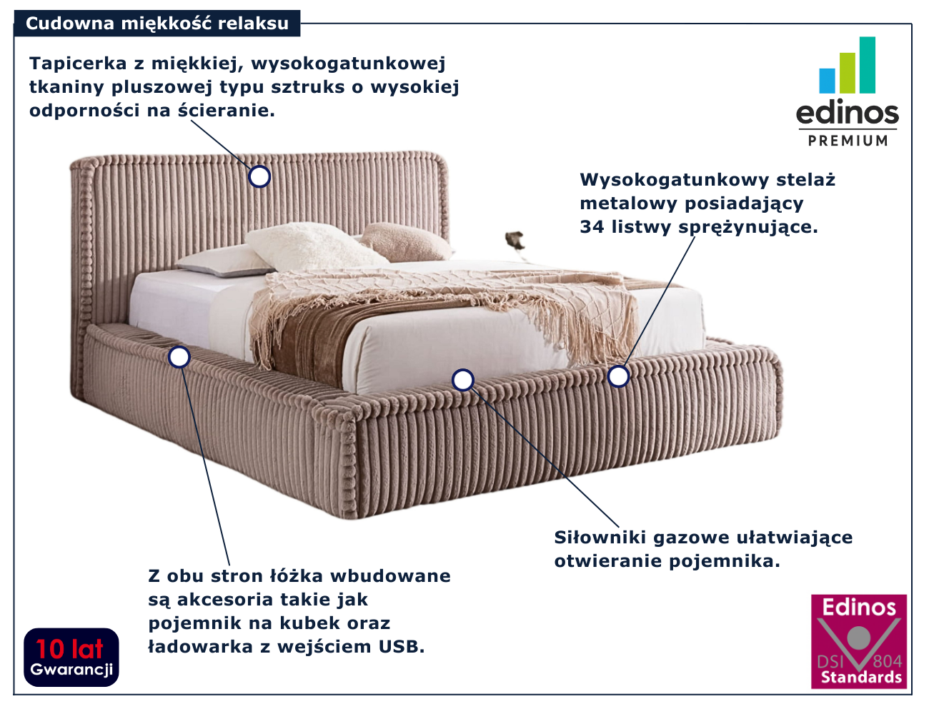 Jasnobrązowe nowoczesne łóżko sztruksowe Cordelio