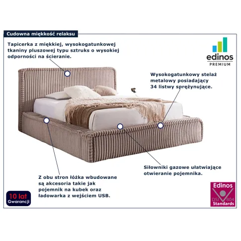 Tapicerowane jasnobrązowe łóżko Cordelio