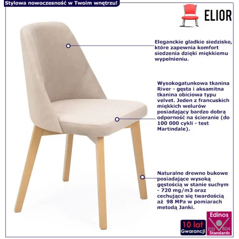 Fotografia Beżowe pluszowe krzesło kubełkowe - Bentrix 4X z kategorii Krzesła wg koloru/stylu