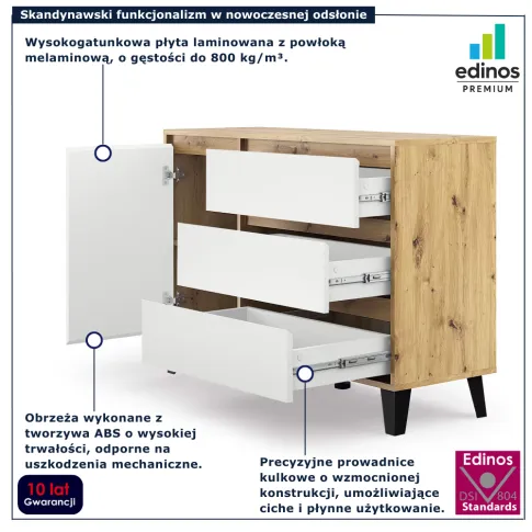Komoda do salonu dąb artisan + biały Bilgo 3X