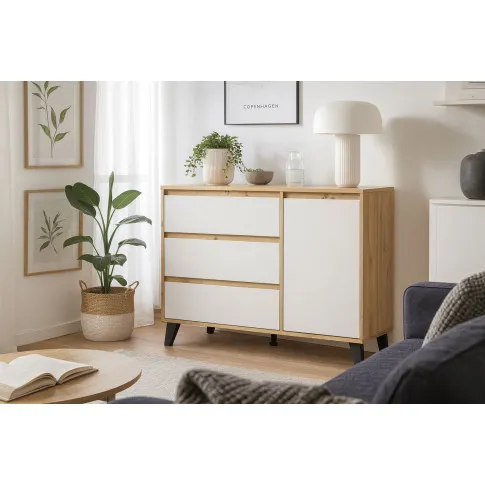 Wnętrze z komoda Bilgo 8X dąb artisan biały