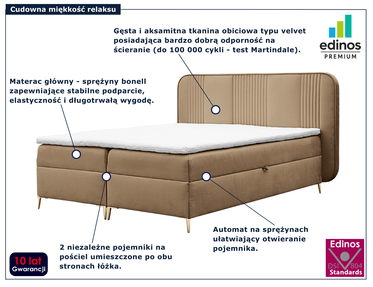 Beżowe nowoczesne łóżko kontynentalne Averell