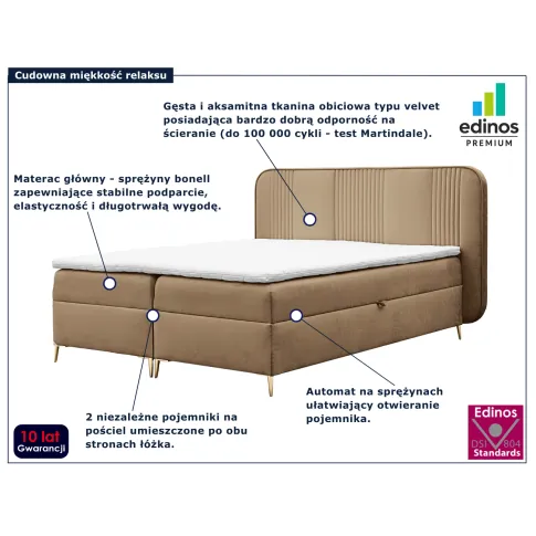 Beżowe tapicerowane łóżko z pojemnikiem Averell