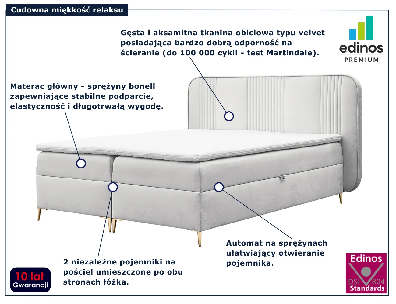 Jasnoszare nowoczesne łóżko kontynentalne Averell
