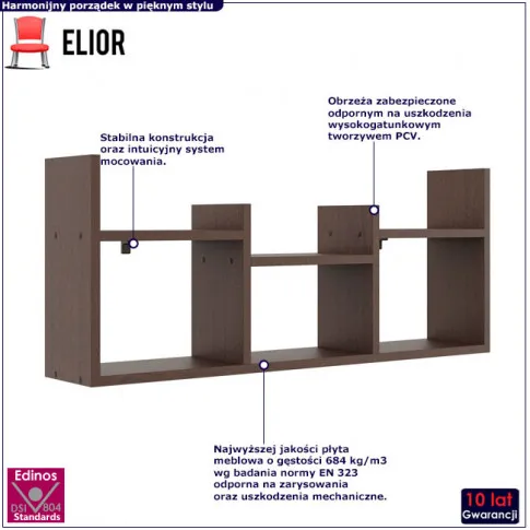 Fotografia Minimalistyczna półka wisząca na książki wenge - Iwez z kategorii Półki ścienne