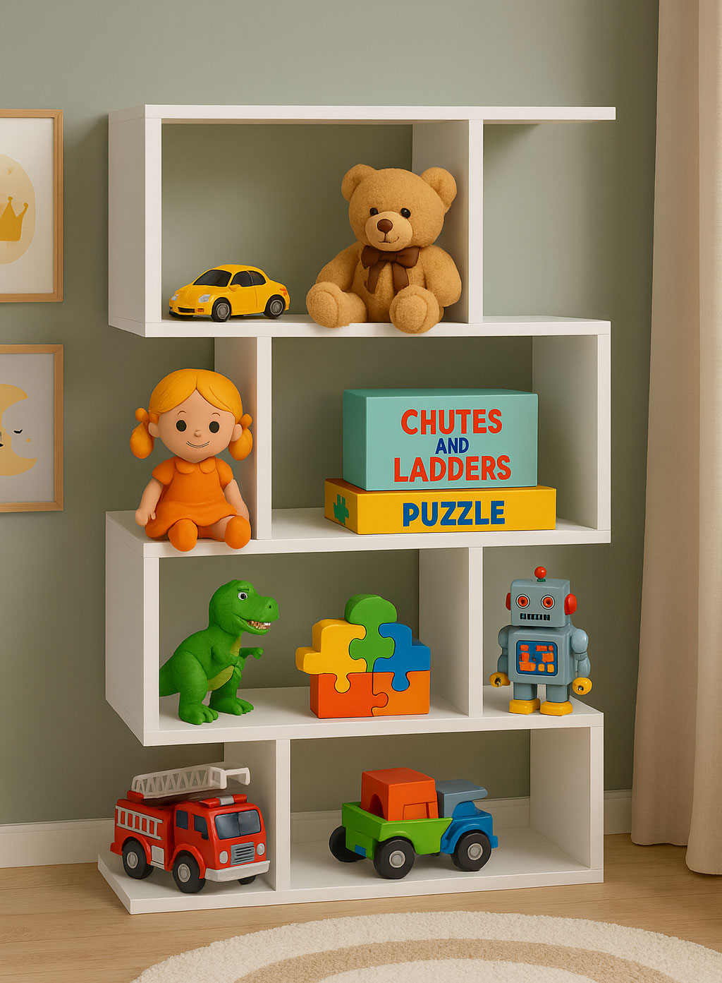 Aranżacja wnętrza z regałem na zabawki Karli 3X