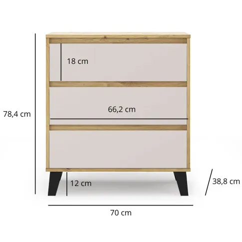 Wymiary komody na nóżkach Bilgo 4X dąb artisan + kaszmir