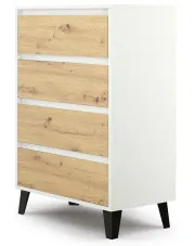 Komoda z 4 szufladami w stylu skandynawskim biały + dąb artisan - Bilgo 5X w sklepie Edinos.pl