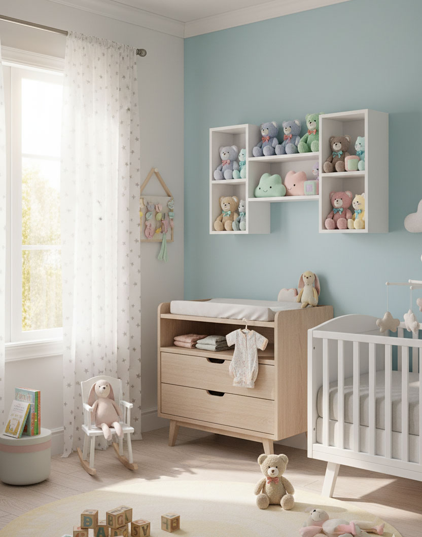 Aranżacja wnętrza z białą półką dziecięcą Scarpi 2X