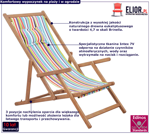 Kolorowy składany leżak plażowy Inglis