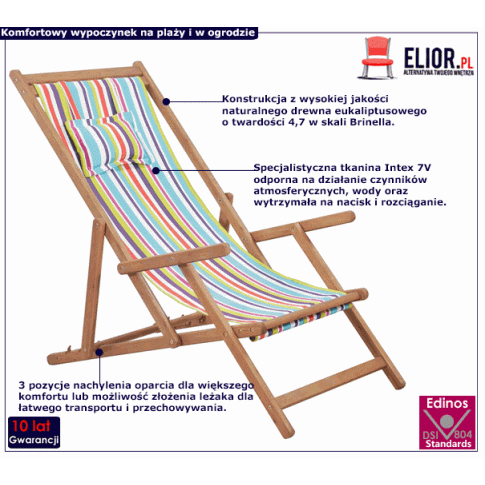 Fotografia Wielokolorowy składany leżak plażowy - Inglis z kategorii Leżaki ogrodowe