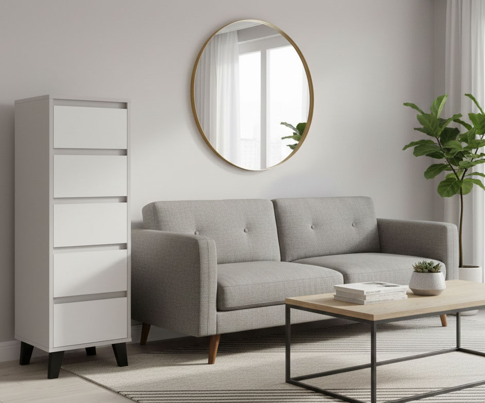 Salon z wykorzystaniem komody Bilgo 6X kaszmir + biały