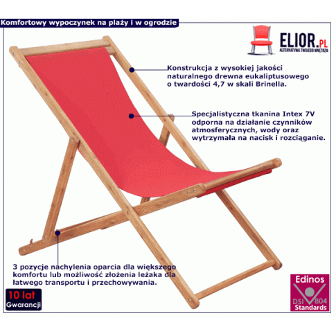 Fotografia Czerwony leżak plażowy - Inglis 2X z kategorii Fotele i leżaki ogrodowe