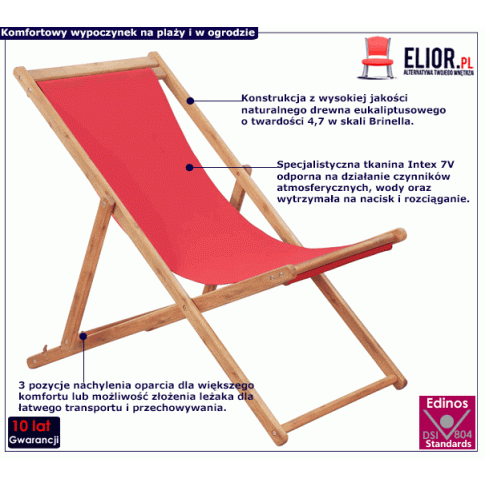 Fotografia Czerwony leżak plażowy - Kane 2X z kategorii Leżaki ogrodowe