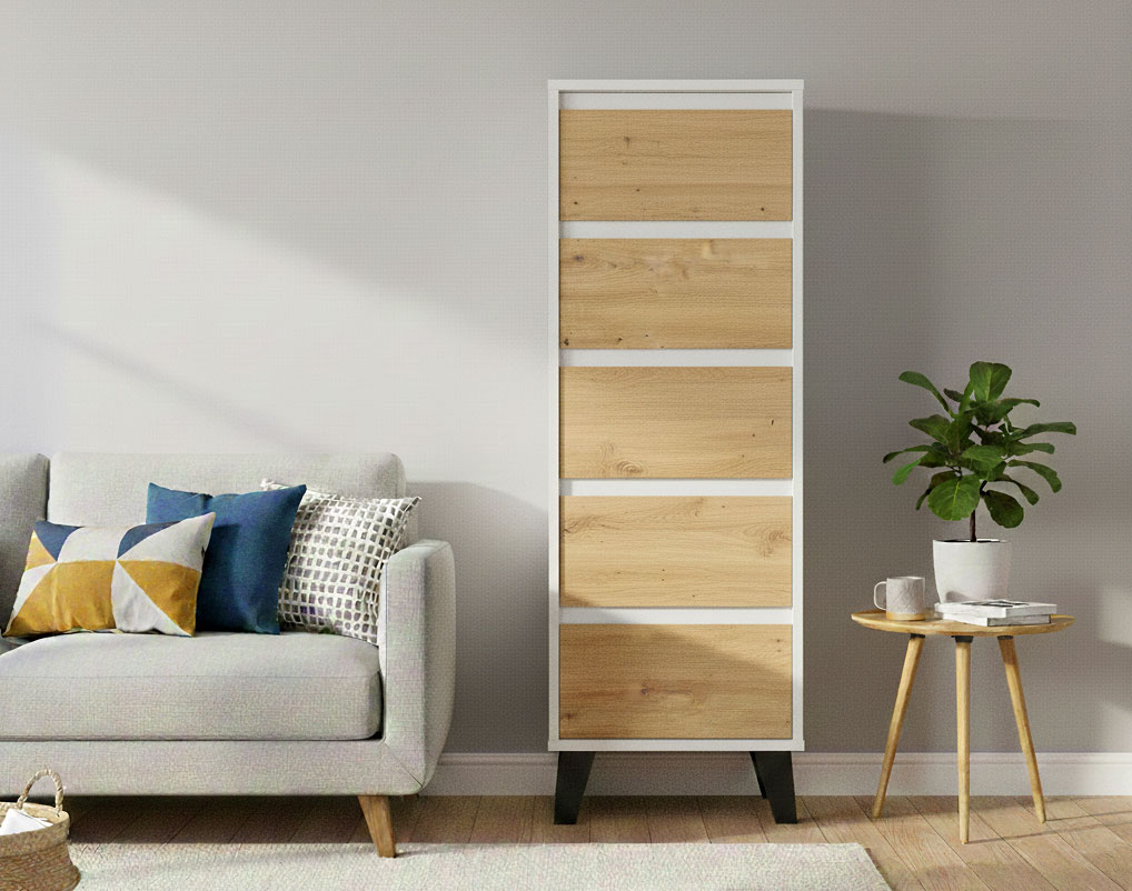 Wnętrze z wykorzystaniem komody na nóżkach Bilgo 6X kaszmir + dąb artisan