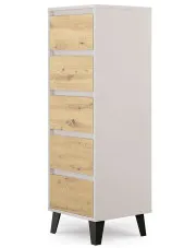 Wąska komoda z 5 szufladami na ubrania kaszmir + dąb artisan - Bilgo 6X w sklepie Edinos.pl