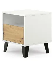 Szafka nocna z szufladą i półką biały + dąb artisan - Bilgo 7X w sklepie Edinos.pl