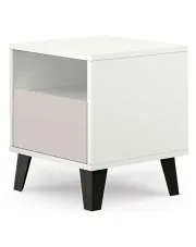 Skandynawski stolik nocny z szufladą biały + kaszmir - Bilgo 7X w sklepie Edinos.pl