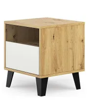 Stolik nocny do sypialni skandynawskiej dąb artisan + biały - Bilgo 7X w sklepie Edinos.pl