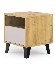 Szafka nocna na czarnych nóżkach dąb artisan + kaszmir - Bilgo 7X w sklepie Edinos.pl