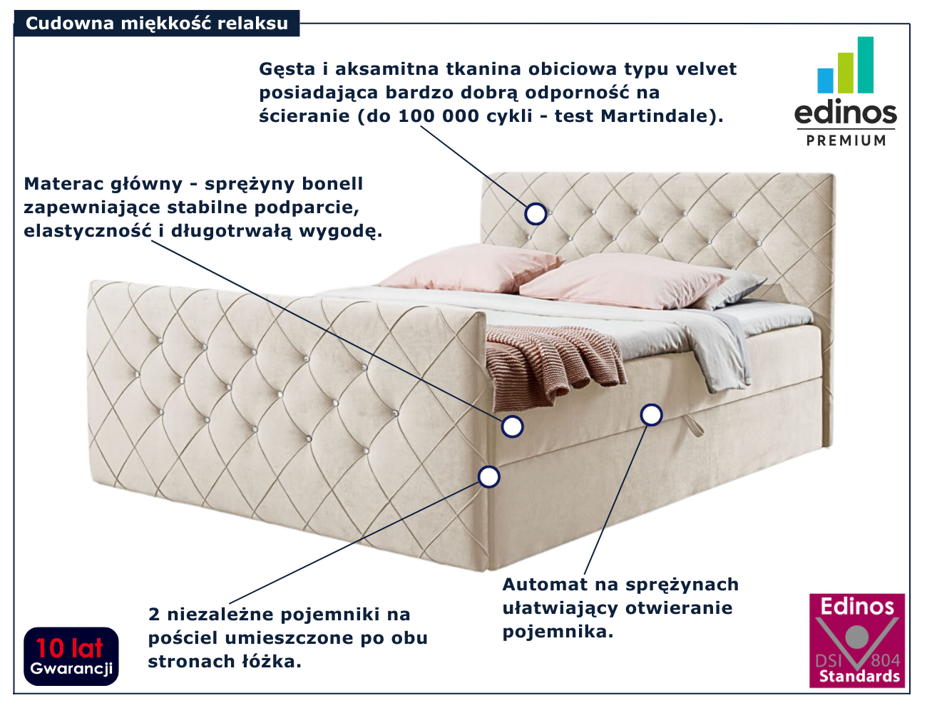 Jasnobeżowe nowoczesne łóżko kontynentalne Celivera