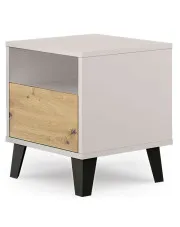 Szafka nocna z półką i szufladą kaszmir + dąb artisan - Bilgo 7X w sklepie Edinos.pl
