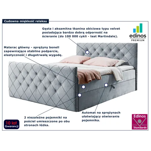 Jasnoszare pikowane łóżko Celivera