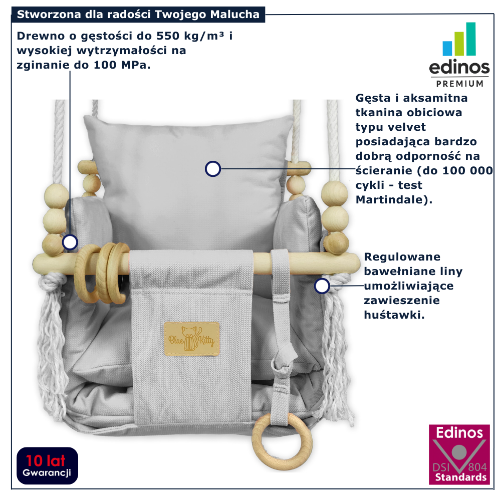 Szara huśtawka edukacyjna dziecieca Papios velvet
