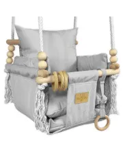 Szara welurowa huśtawka na taras drewniana dla dziecka - Papios w sklepie Edinos.pl