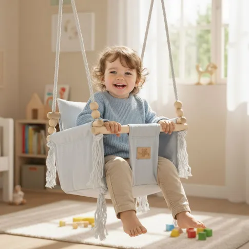 Pokój dziecka z wykorzystaniewm huśtawki Papios szary velvet