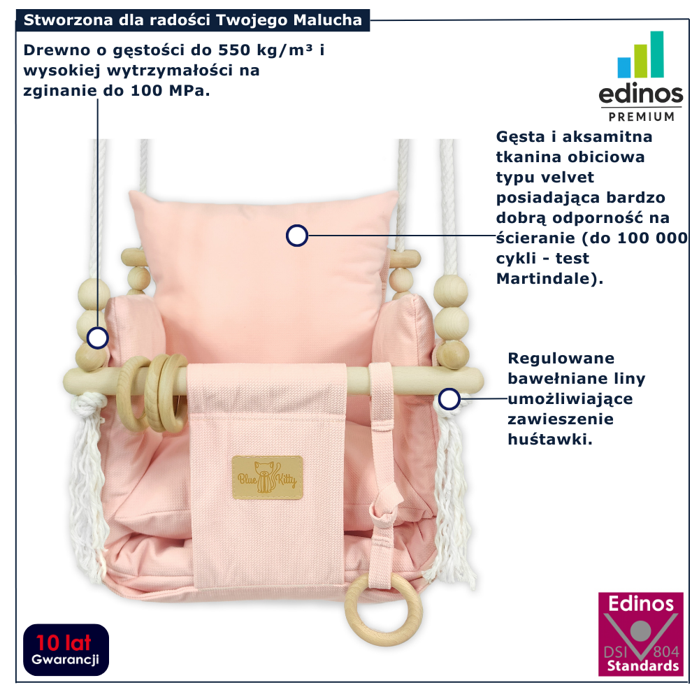 Różowa drewniana huśtawka edukacyjna dziecięca Papios velvet